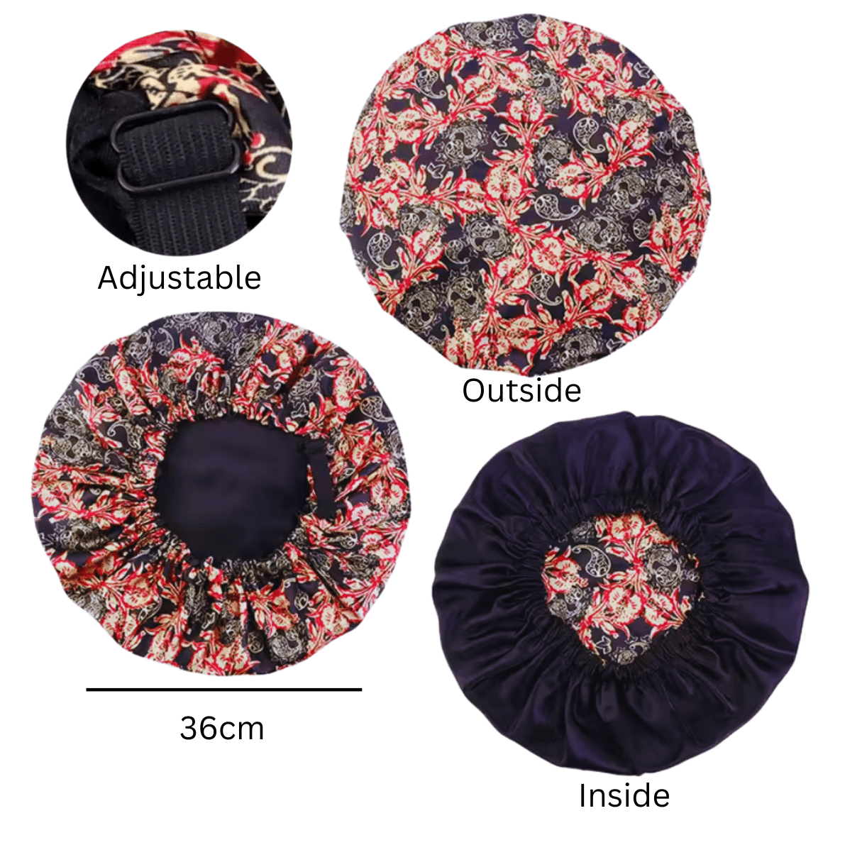 Adjustable Reversible Satin Silk Bonnet Cap – Double Layered Printed Sleep Cap for Hair Protection - Fatisha Boutique
