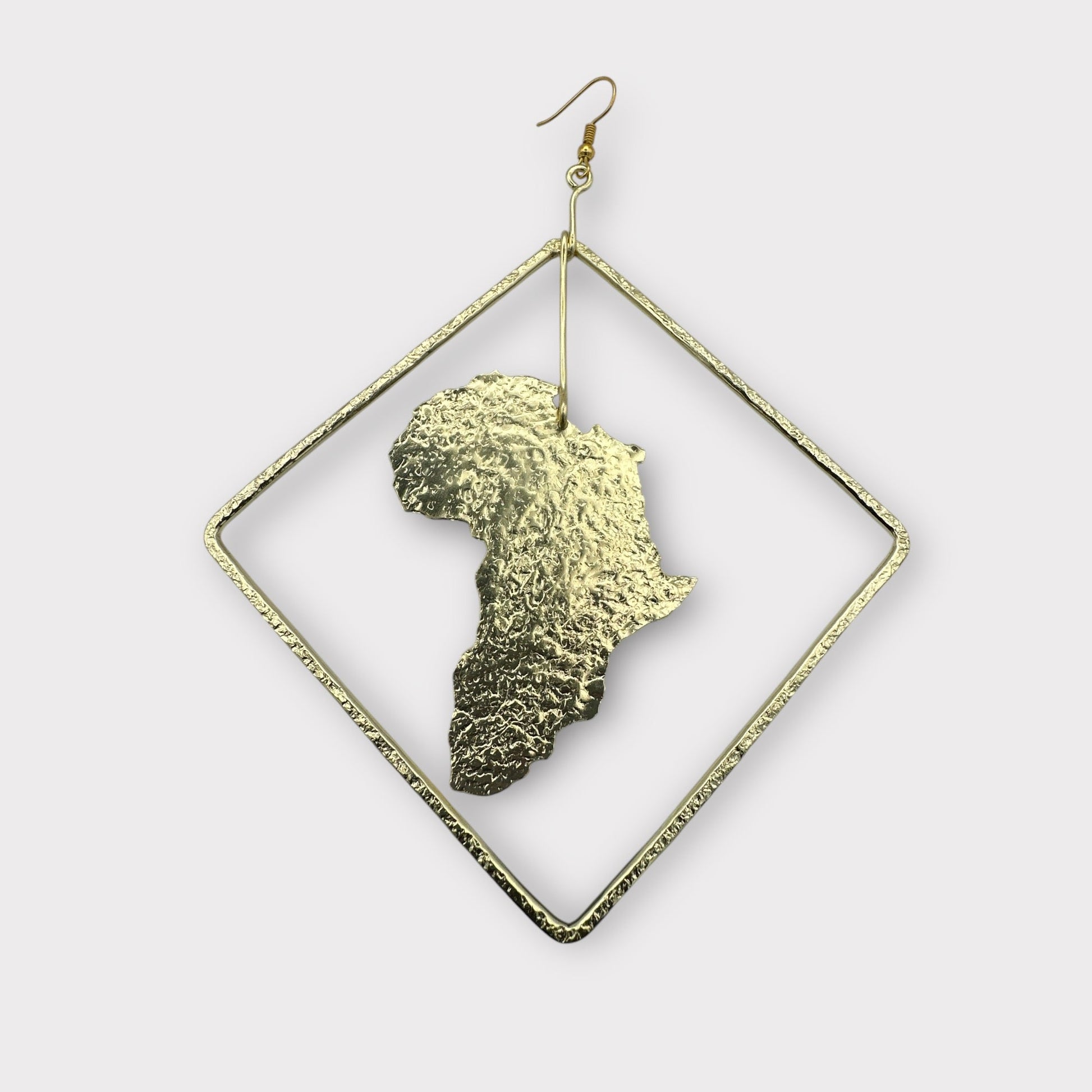 Africa Map Brass Earrings with Diamond Frame - Afrocentric Statement Jewellery - Fatisha Boutique