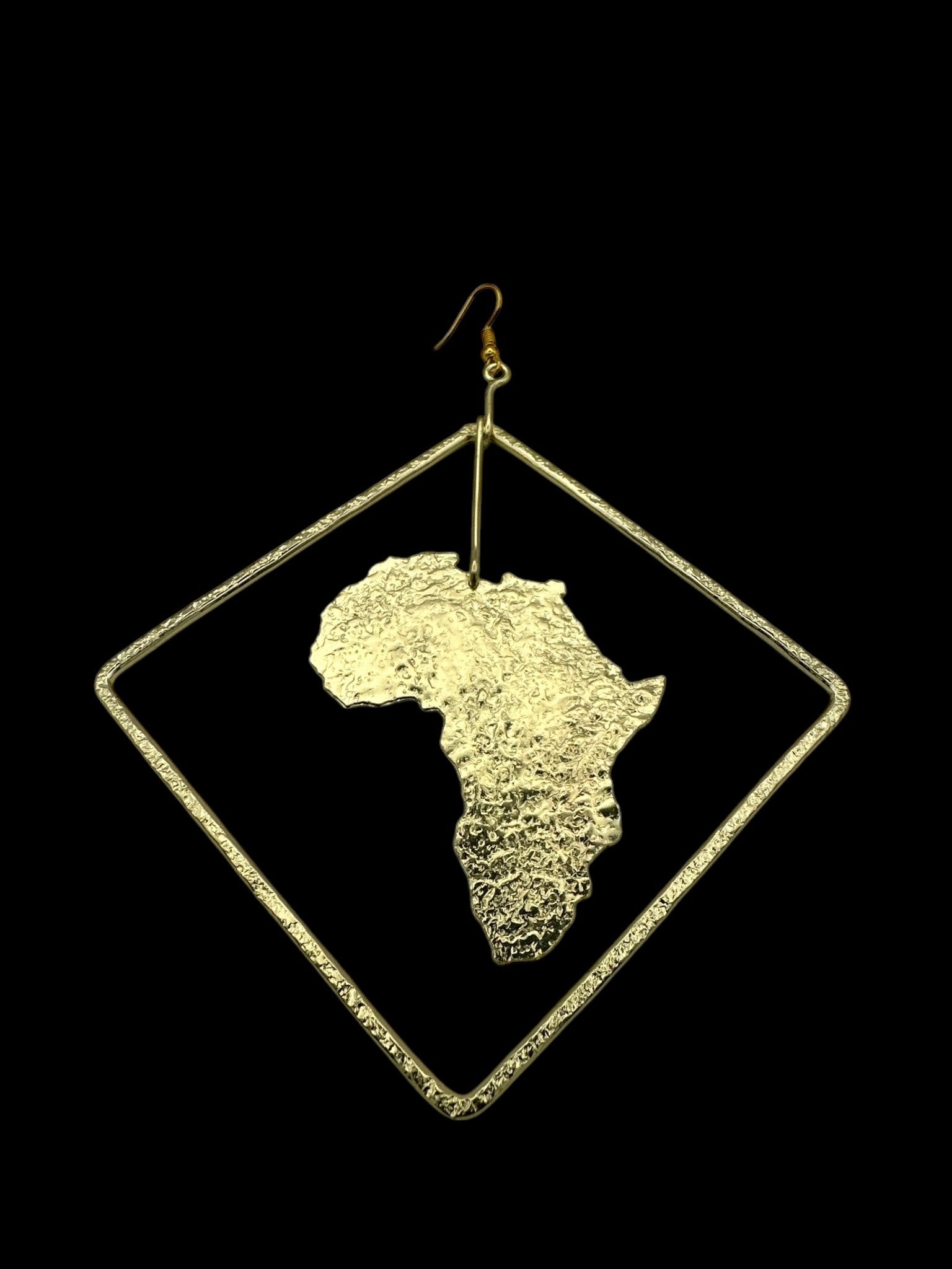 Africa Map Brass Earrings with Diamond Frame - Afrocentric Statement Jewellery - Fatisha Boutique