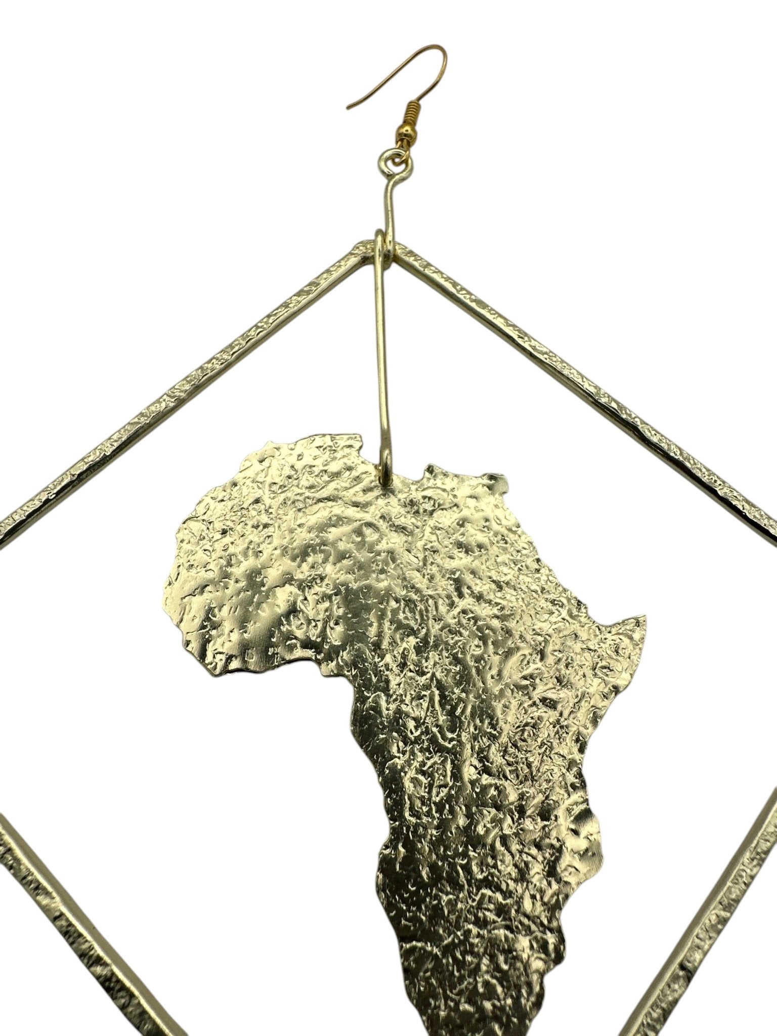 Africa Map Brass Earrings with Diamond Frame - Afrocentric Statement Jewellery - Fatisha Boutique