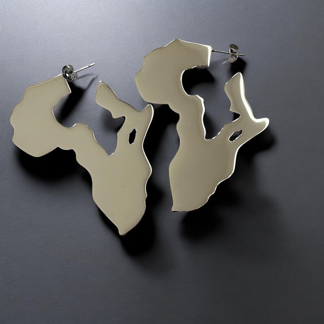 Africa Map Shaped Stainless Steel Statement Drop Earrings - Fatisha Boutique
