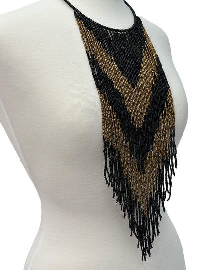 African Authentic Long Black Beaded Fringe Tassels Necklace Pendant - Fatisha Boutique