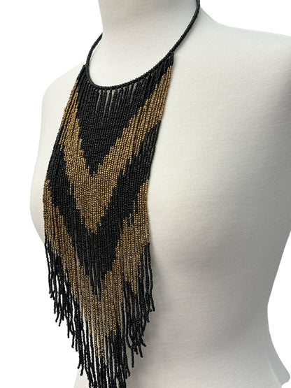 African Authentic Long Black Beaded Fringe Tassels Necklace Pendant - Fatisha Boutique