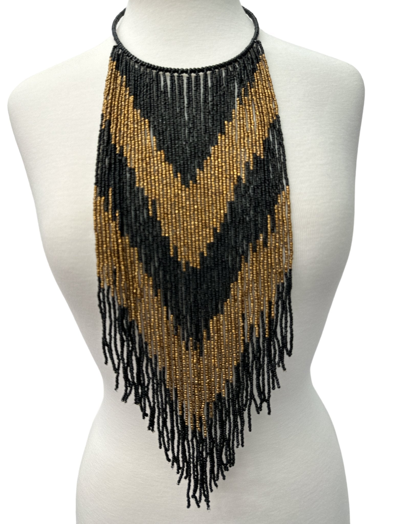 African Authentic Long Black Beaded Fringe Tassels Necklace Pendant - Fatisha Boutique
