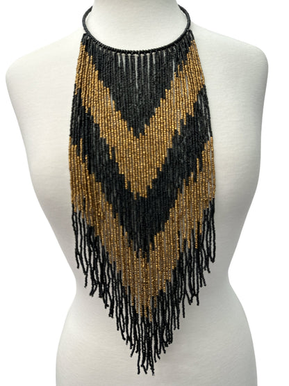 African Authentic Long Black Beaded Fringe Tassels Necklace Pendant - Fatisha Boutique