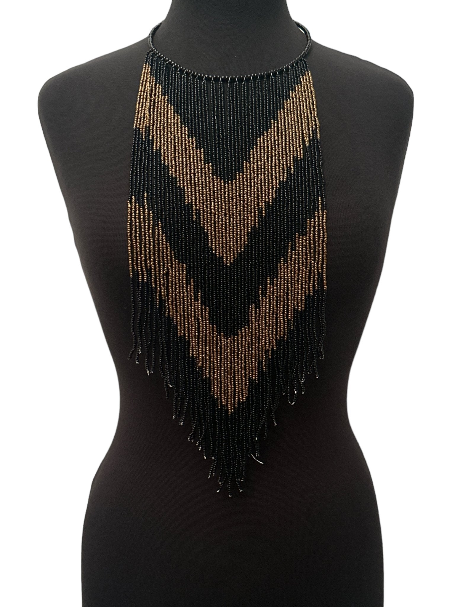 African Authentic Long Black Beaded Fringe Tassels Necklace Pendant - Fatisha Boutique