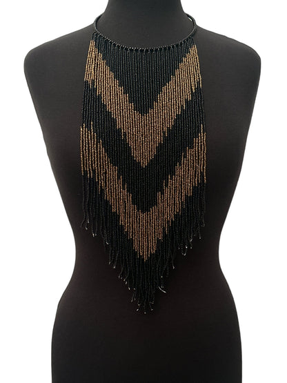 African Authentic Long Black Beaded Fringe Tassels Necklace Pendant - Fatisha Boutique