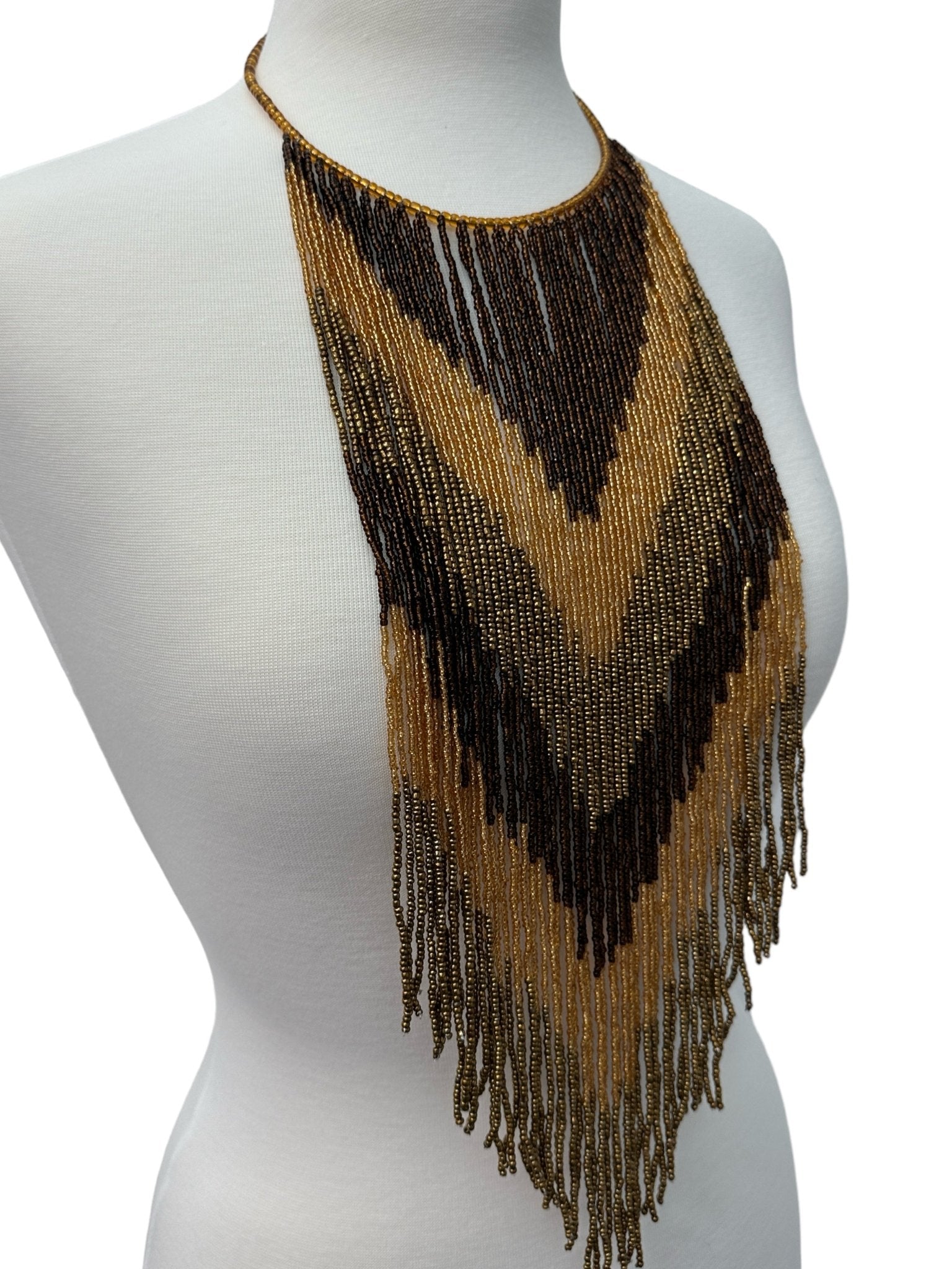 African Authentic Long Brown Beaded Fringe Tassels Necklace Pendant - Fatisha Boutique