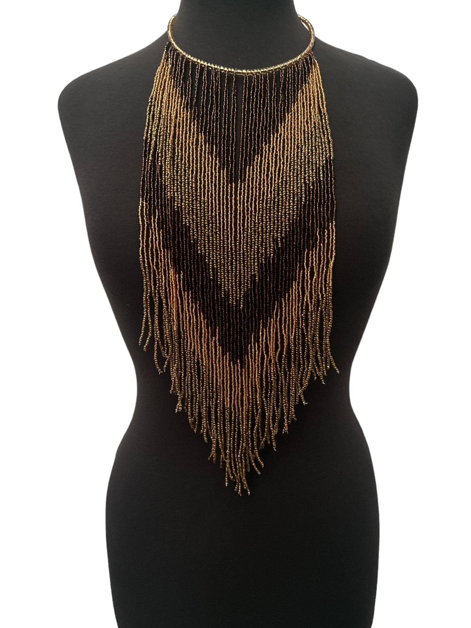 African Authentic Long Brown Beaded Fringe Tassels Necklace Pendant - Fatisha Boutique