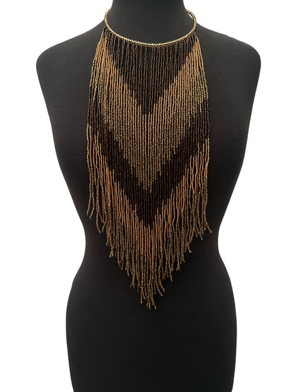 African Authentic Long Brown Beaded Fringe Tassels Necklace Pendant - Fatisha Boutique