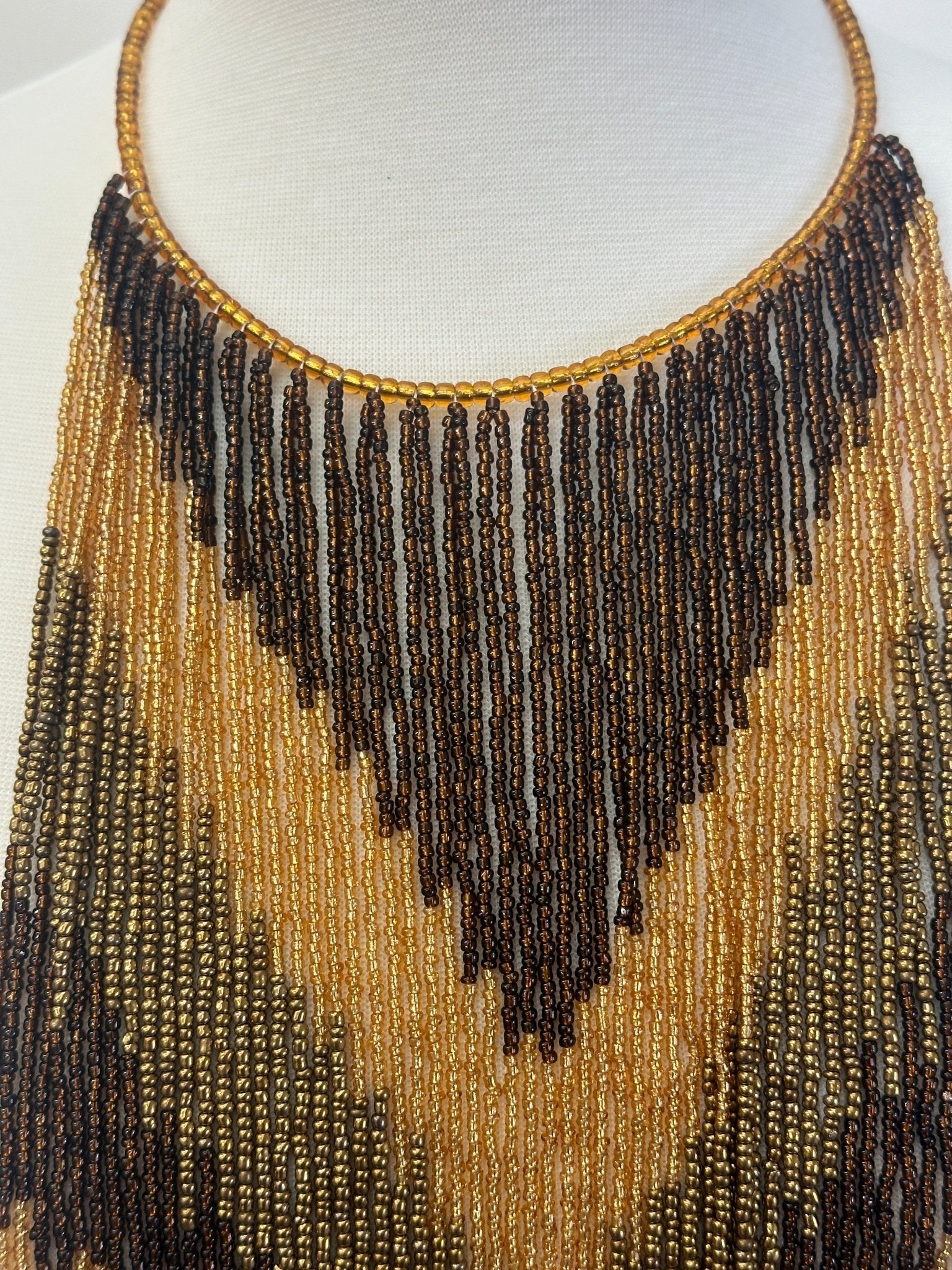 African Authentic Long Brown Beaded Fringe Tassels Necklace Pendant - Fatisha Boutique