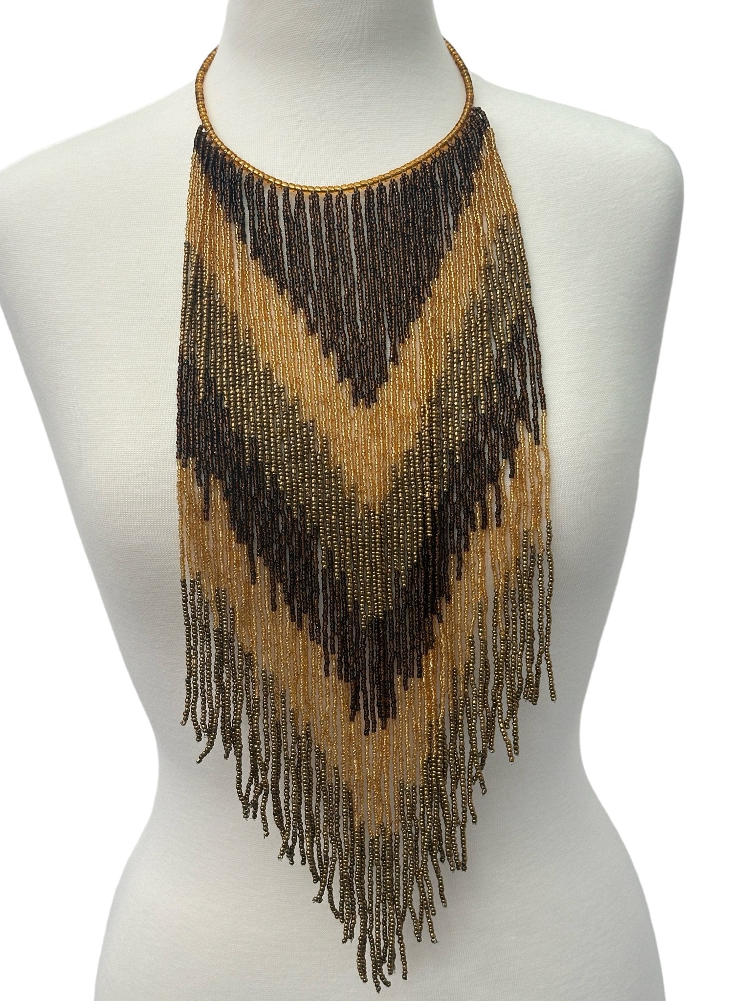African Authentic Long Brown Beaded Fringe Tassels Necklace Pendant - Fatisha Boutique