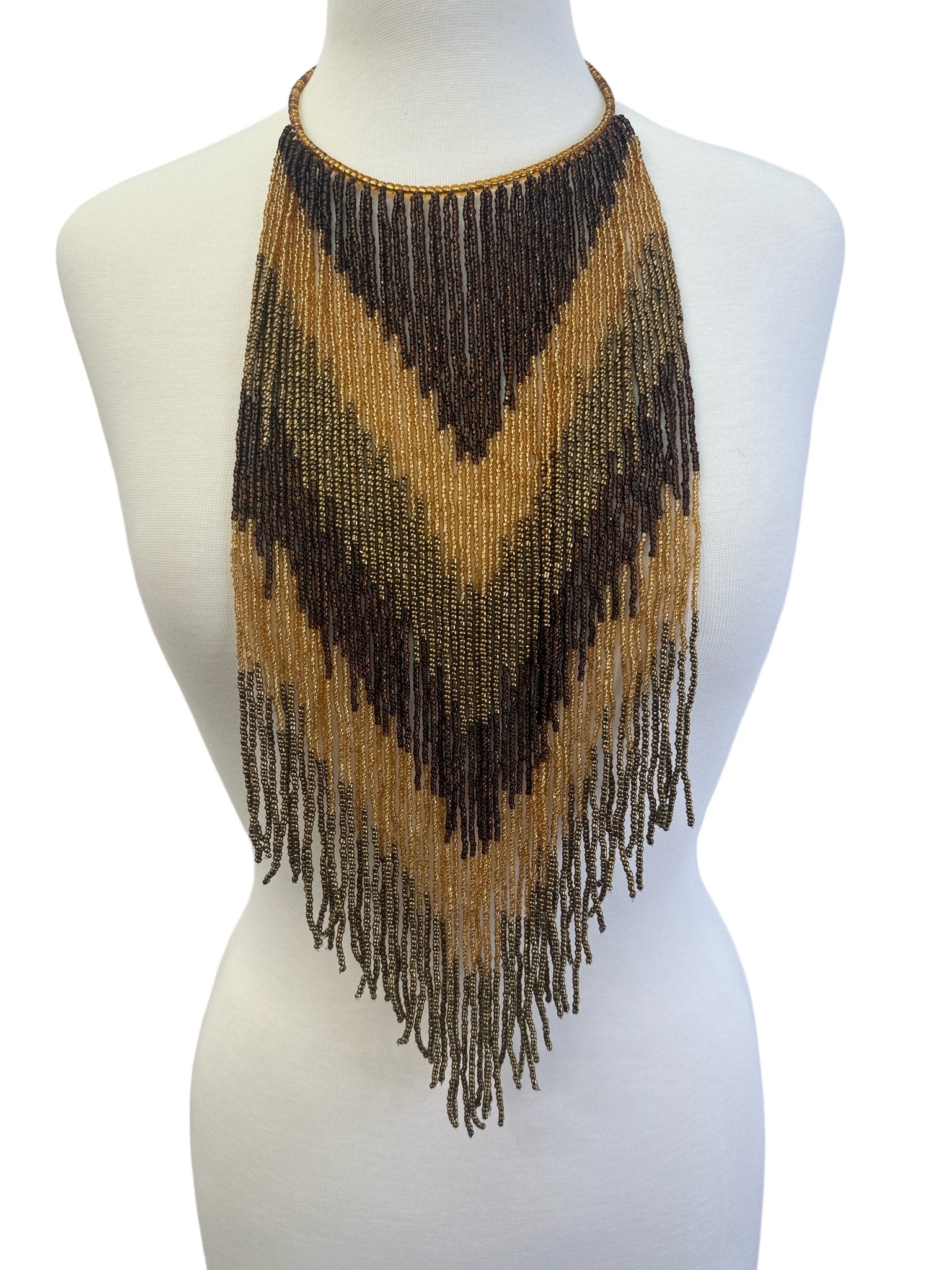 African Authentic Long Brown Beaded Fringe Tassels Necklace Pendant - Fatisha Boutique