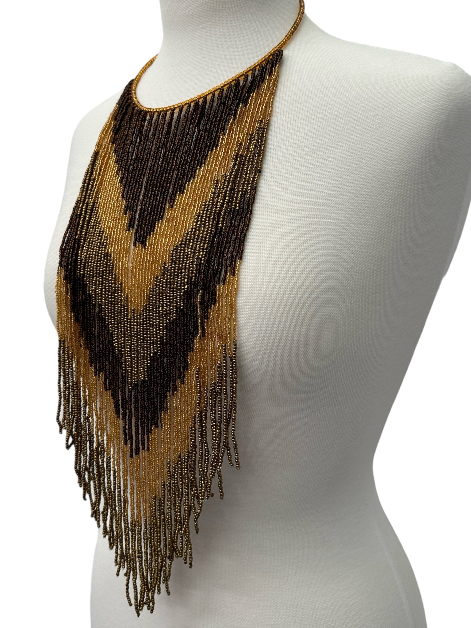 African Authentic Long Brown Beaded Fringe Tassels Necklace Pendant - Fatisha Boutique