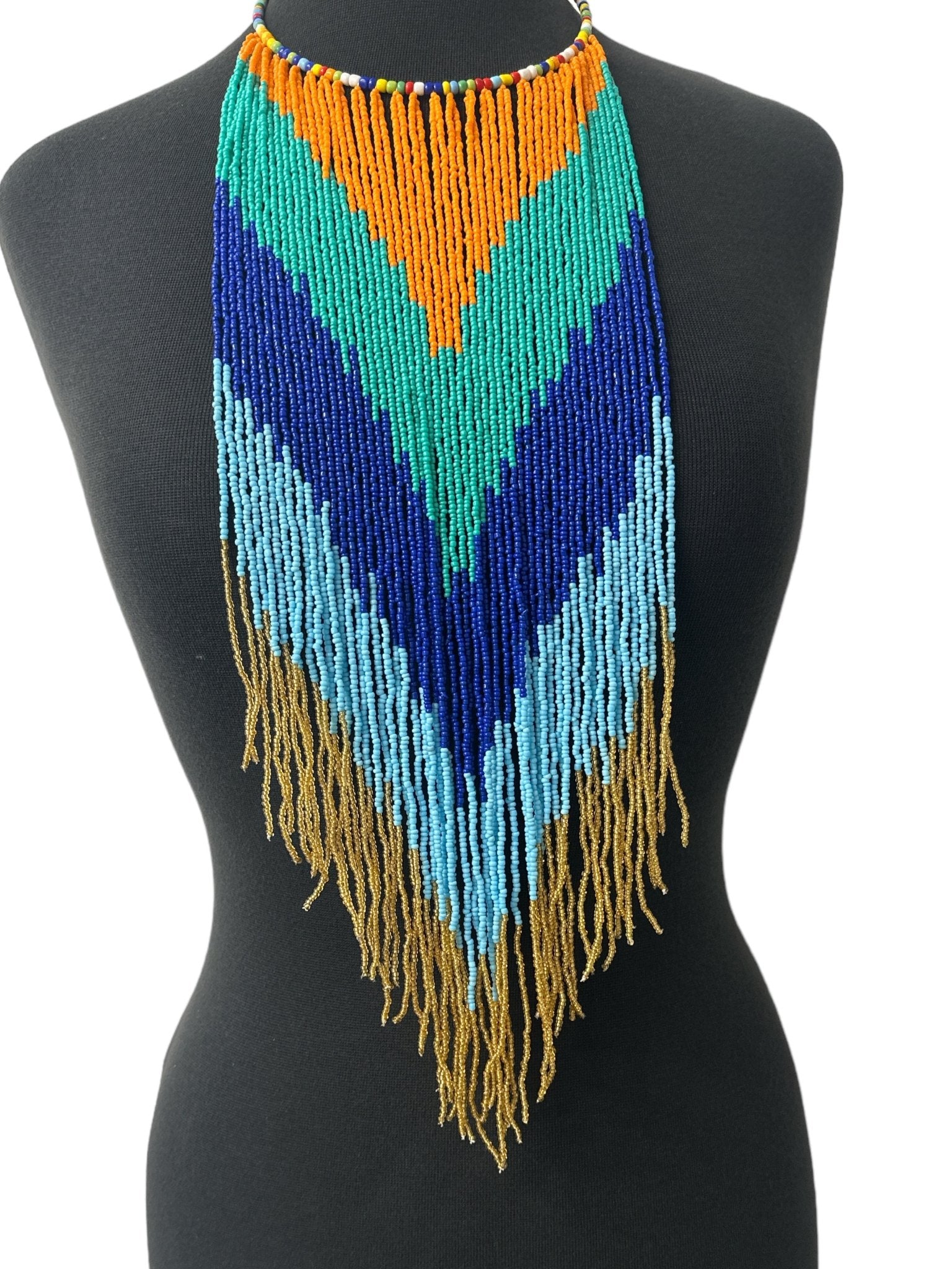 African Authentic Long Multi Beaded Fringe Tassels Necklace Pendant - Fatisha Boutique