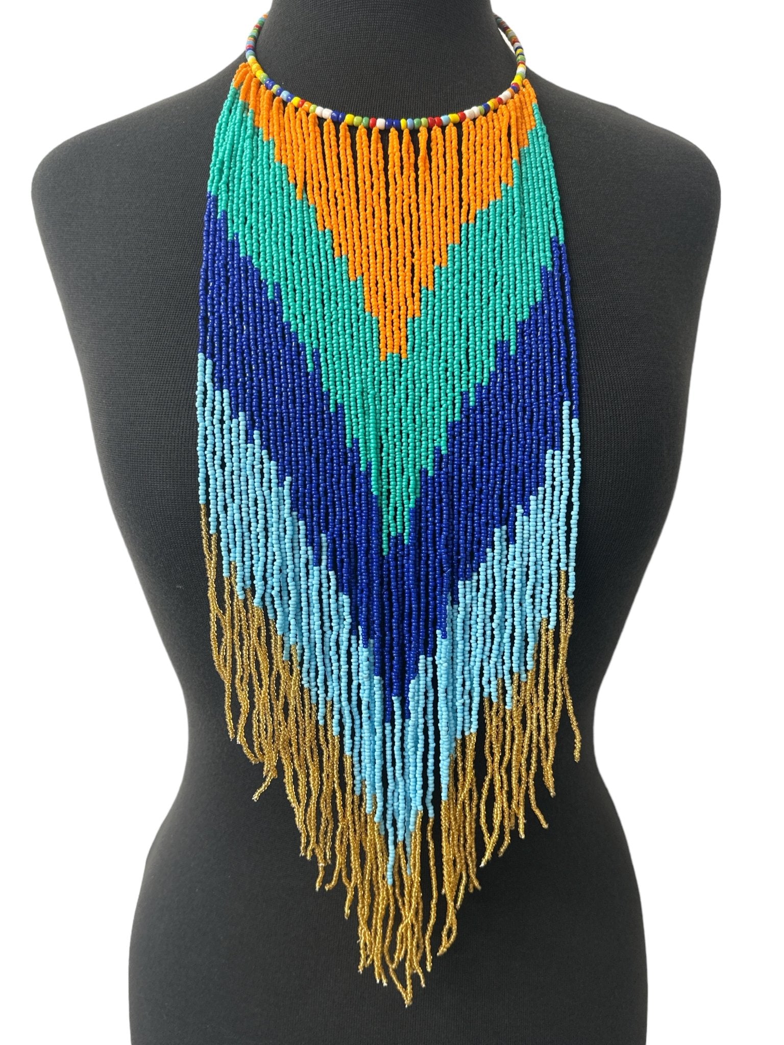 African Authentic Long Multi Beaded Fringe Tassels Necklace Pendant - Fatisha Boutique