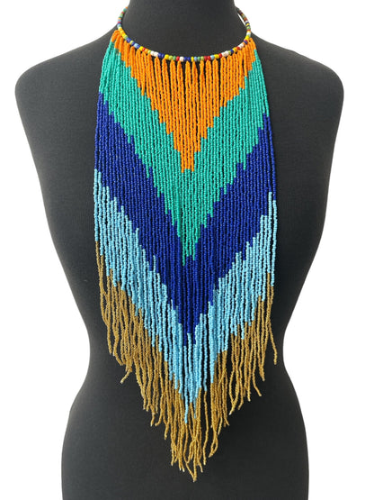 African Authentic Long Multi Beaded Fringe Tassels Necklace Pendant - Fatisha Boutique