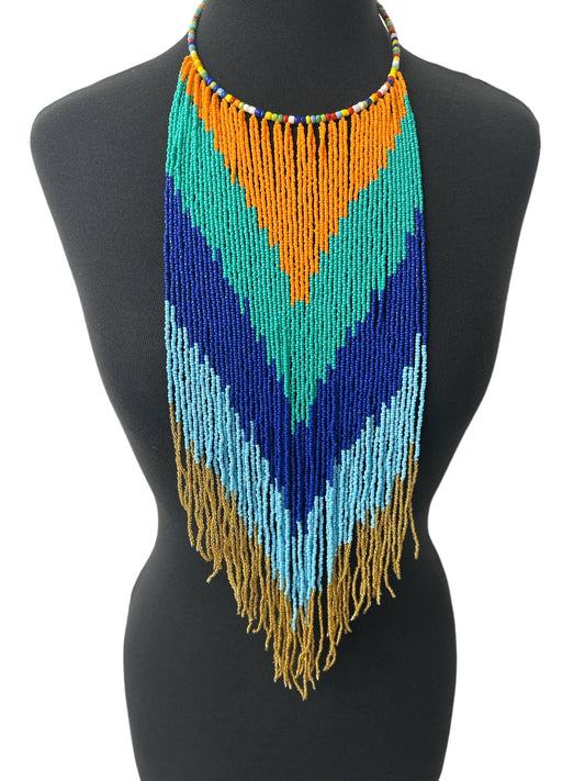 African Authentic Long Multi Beaded Fringe Tassels Necklace Pendant - Fatisha Boutique