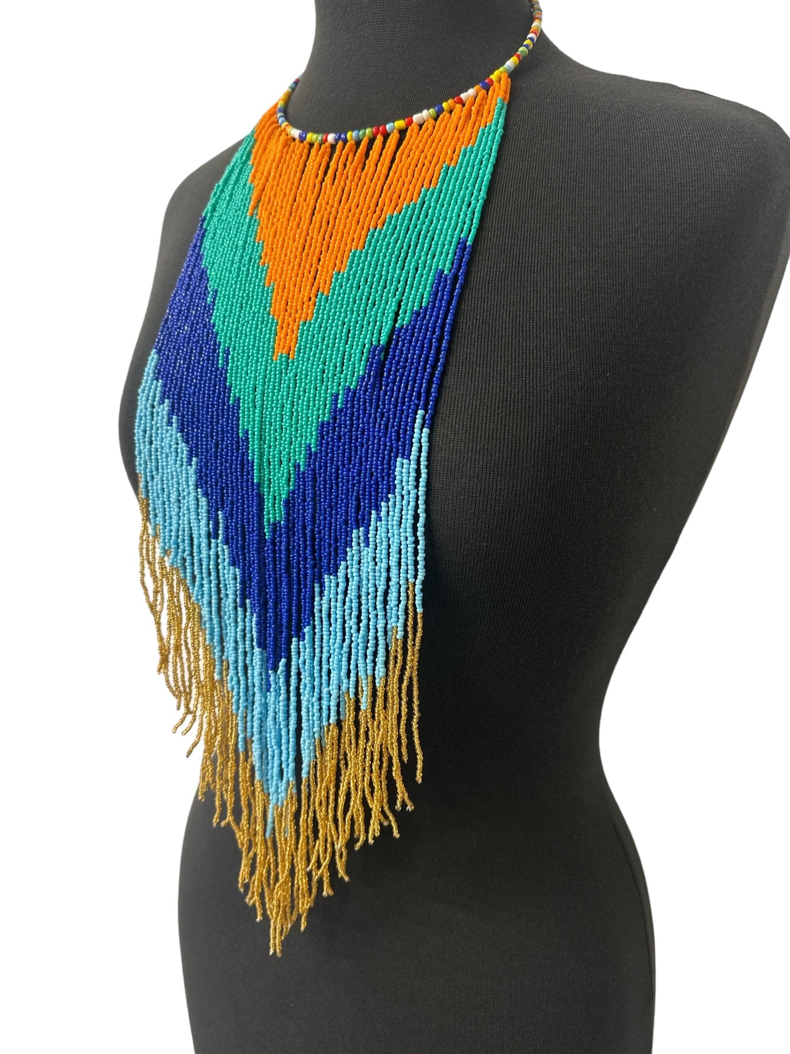 African Authentic Long Multi Beaded Fringe Tassels Necklace Pendant - Fatisha Boutique