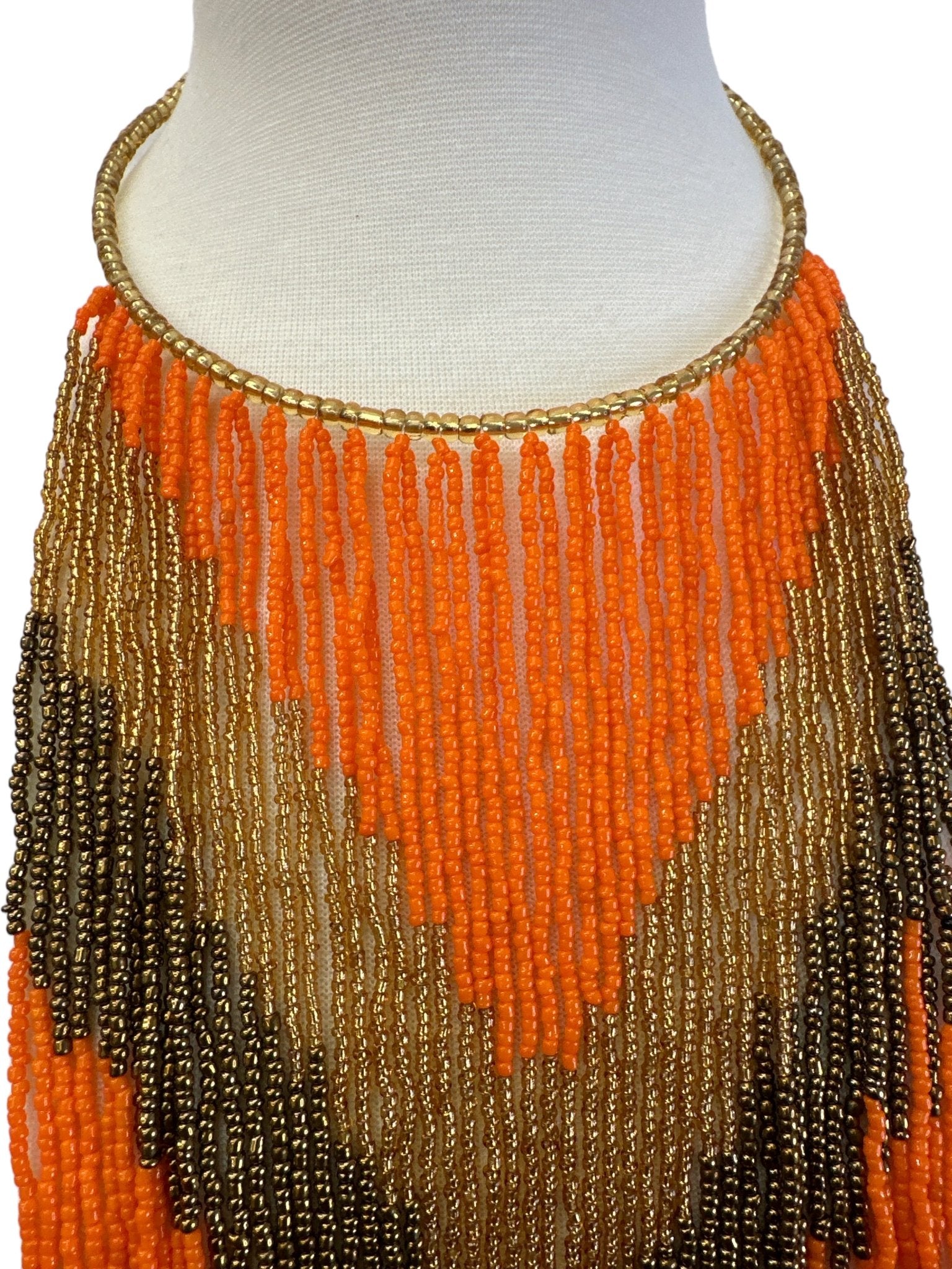 African Authentic Long Orange Beaded Fringe Tassels Necklace Pendant - Fatisha Boutique