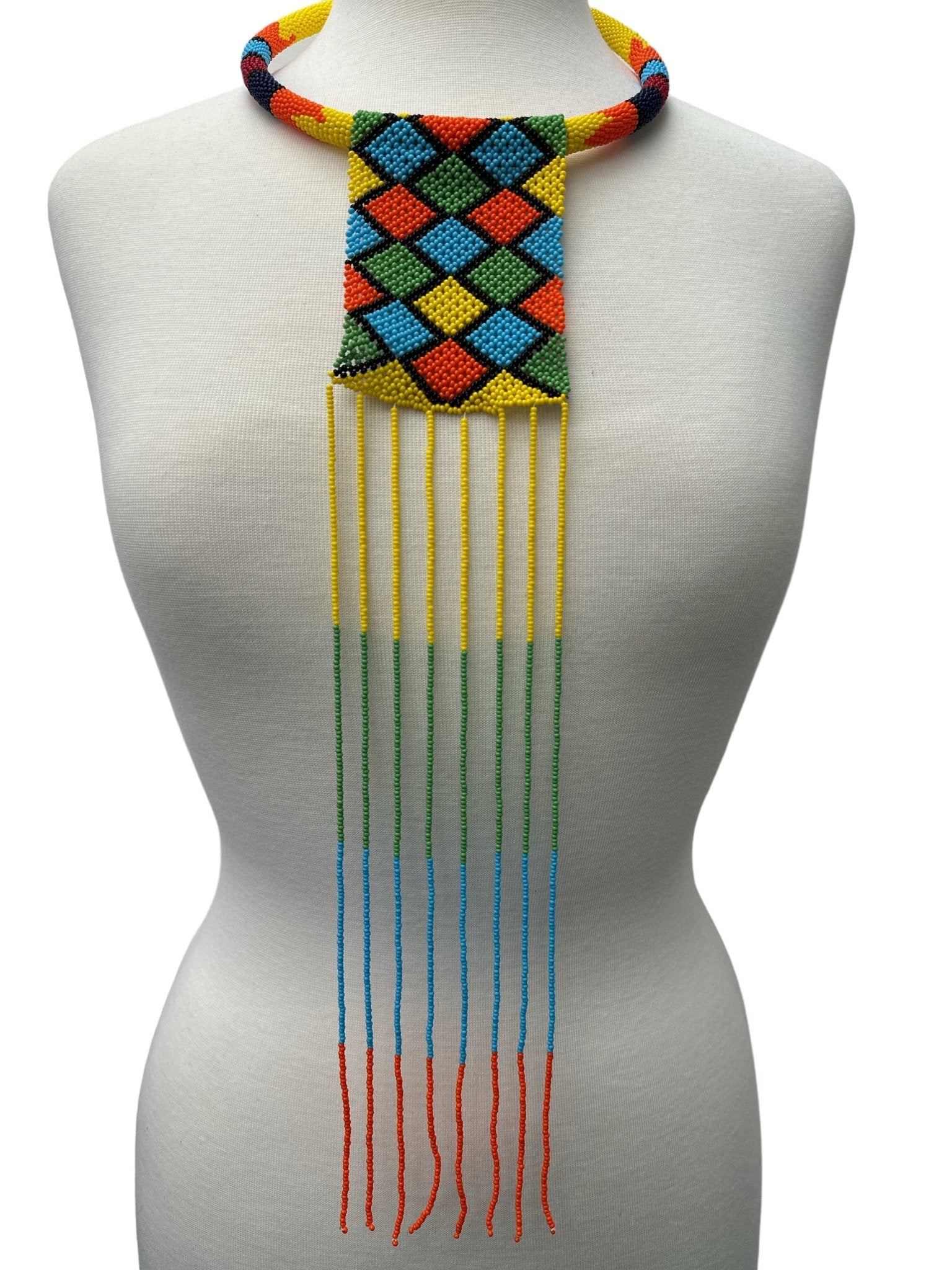 African Authentic Multicoloured Beaded Ethnic Long Pendant Tassel Necklace - Fatisha Boutique