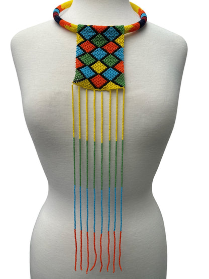 African Authentic Multicoloured Beaded Ethnic Long Pendant Tassel Necklace - Fatisha Boutique