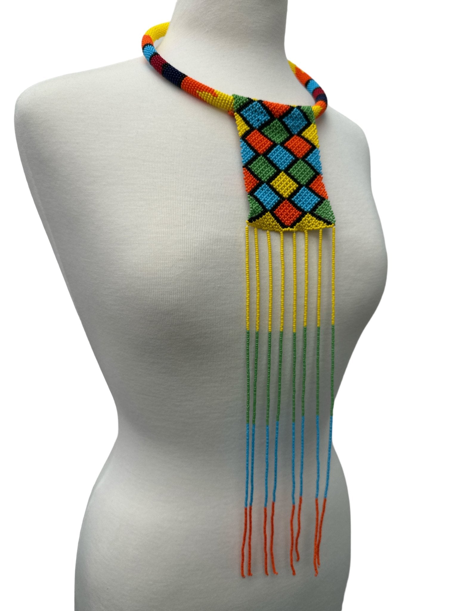 African Authentic Multicoloured Beaded Ethnic Long Pendant Tassel Necklace - Fatisha Boutique
