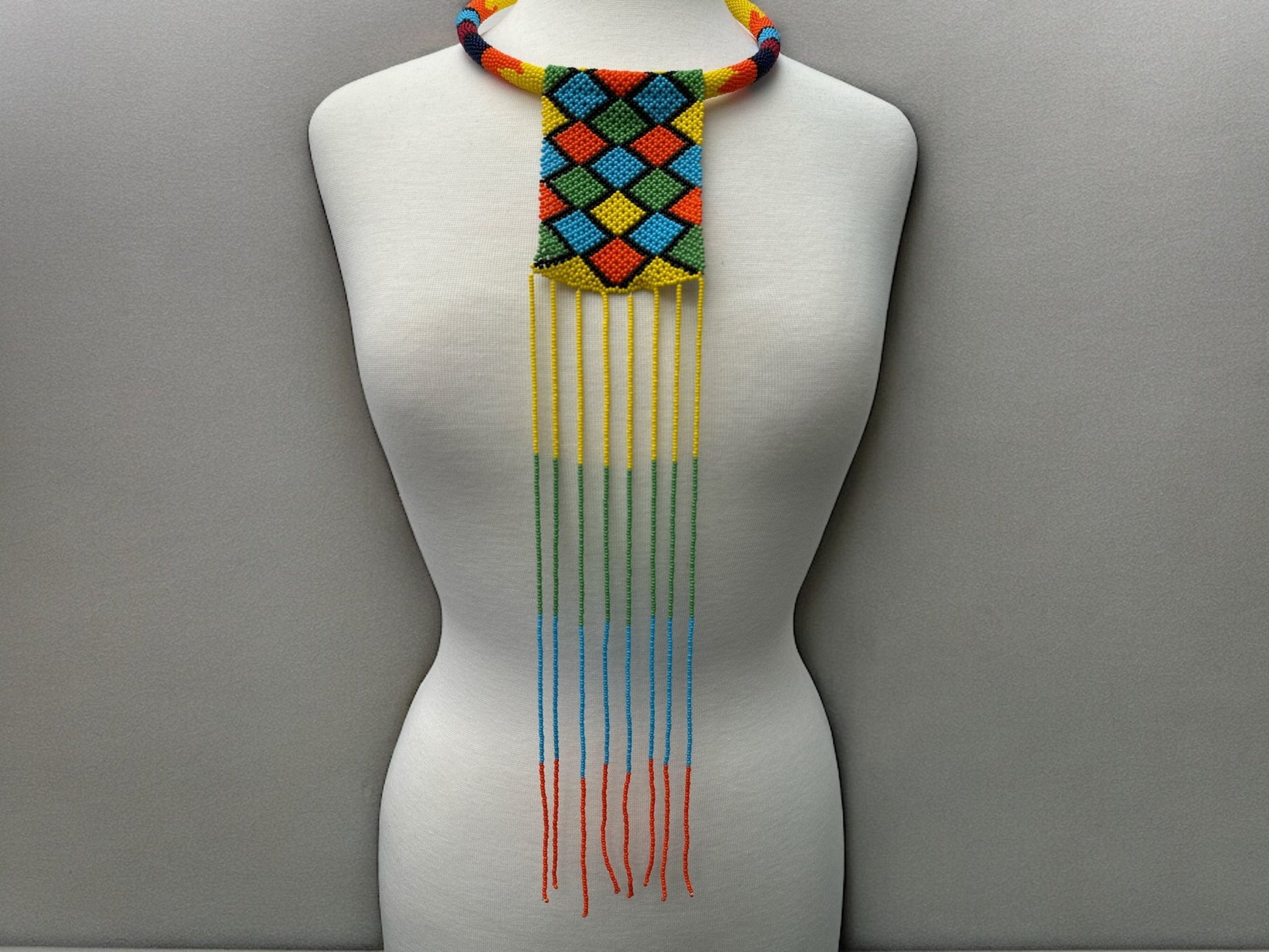 African Authentic Multicoloured Beaded Ethnic Long Pendant Tassel Necklace - Fatisha Boutique