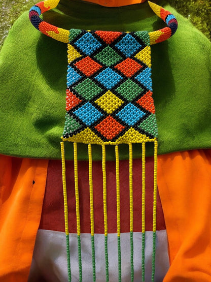 African Authentic Multicoloured Beaded Ethnic Long Pendant Tassel Necklace - Fatisha Boutique