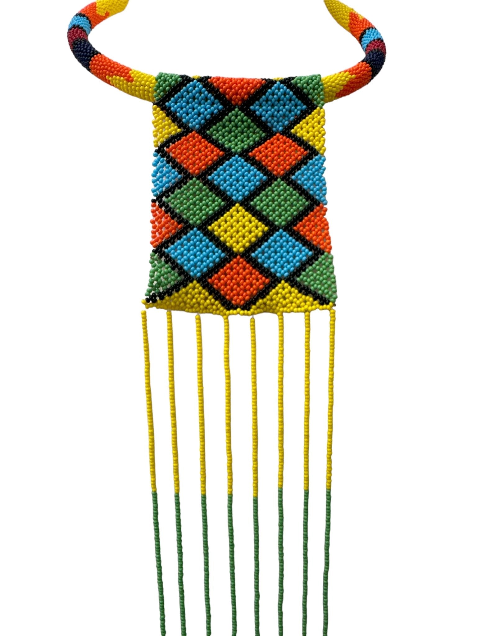 African Authentic Multicoloured Beaded Ethnic Long Pendant Tassel Necklace - Fatisha Boutique
