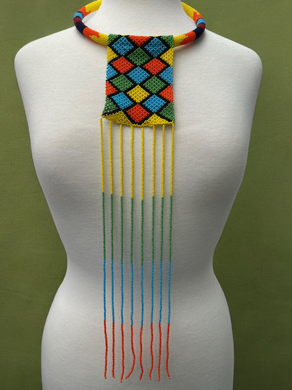 African Authentic Multicoloured Beaded Ethnic Long Pendant Tassel Necklace - Fatisha Boutique