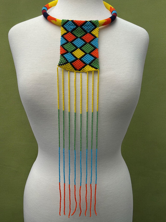 African Authentic Multicoloured Beaded Ethnic Long Pendant Tassel Necklace - Fatisha Boutique