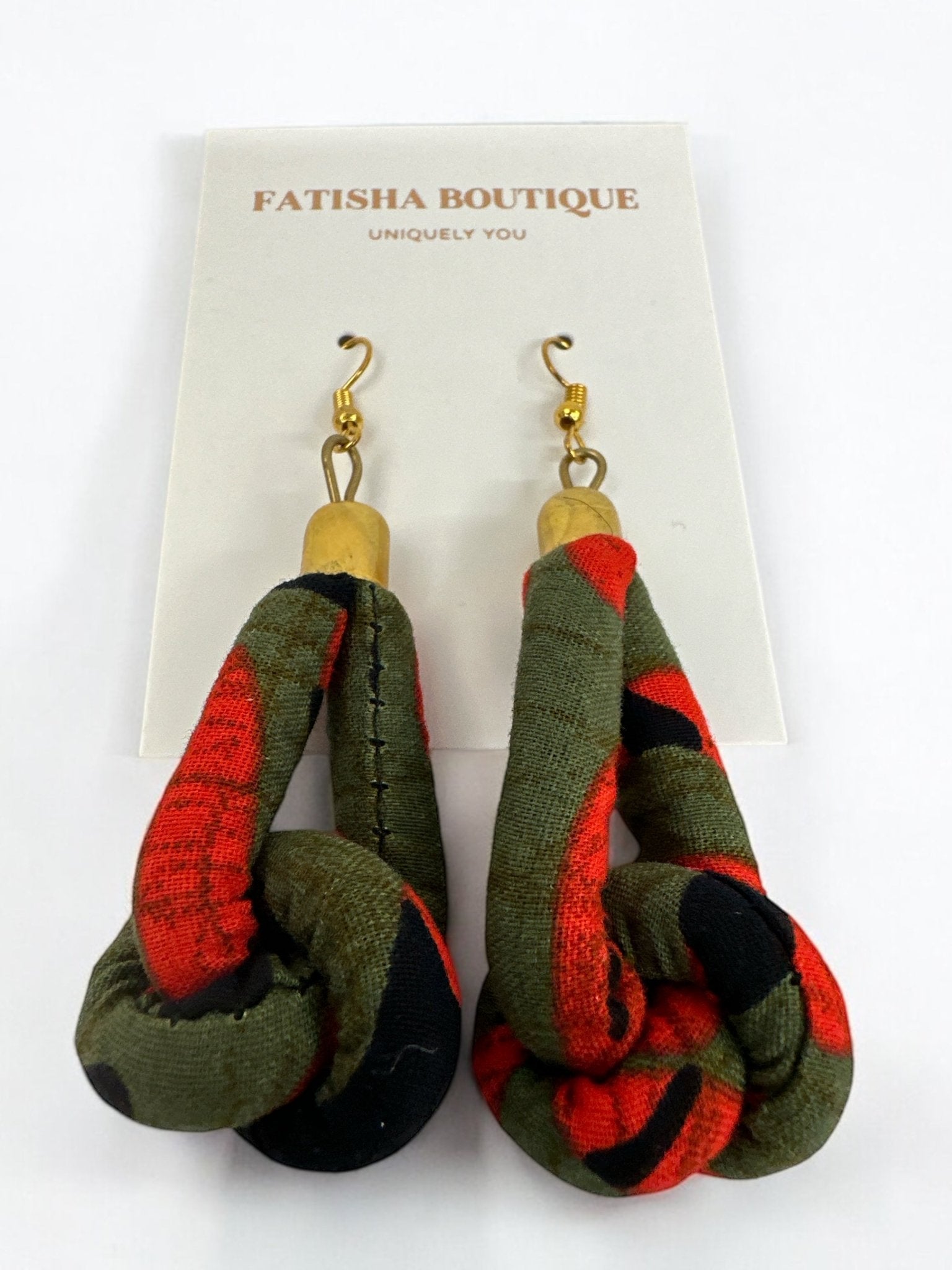 Ankara Fabric Print Dangle Knot Ethnic African Earrings - Fatisha Boutique