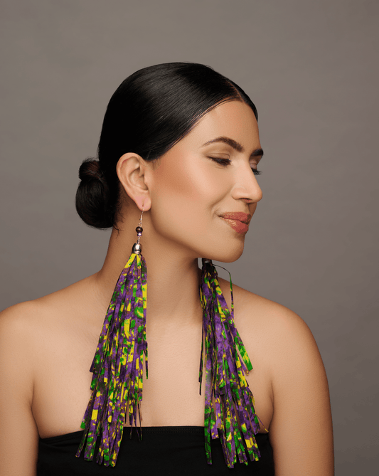 Ankara Print Extra Long Fringed Tassel Bohemian Dangle Earrings - Fatisha Boutique