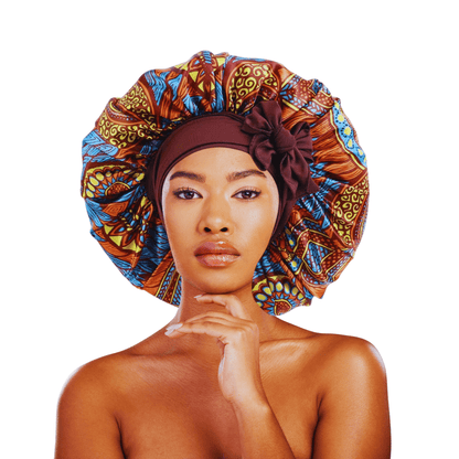 Ankara Print Satin Silk Bonnet Cap – Long Wide Tie | Single Layer | Hair Protection Night Cap - Fatisha Boutique