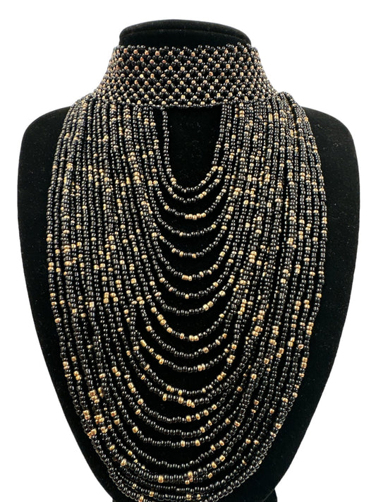 Authentic African Black Beaded Choker Necklace - Fatisha Boutique