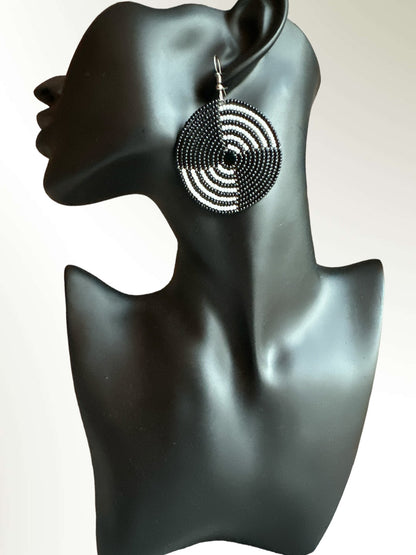 Authentic African Black Beaded Dangle Earrings - Fatisha Boutique