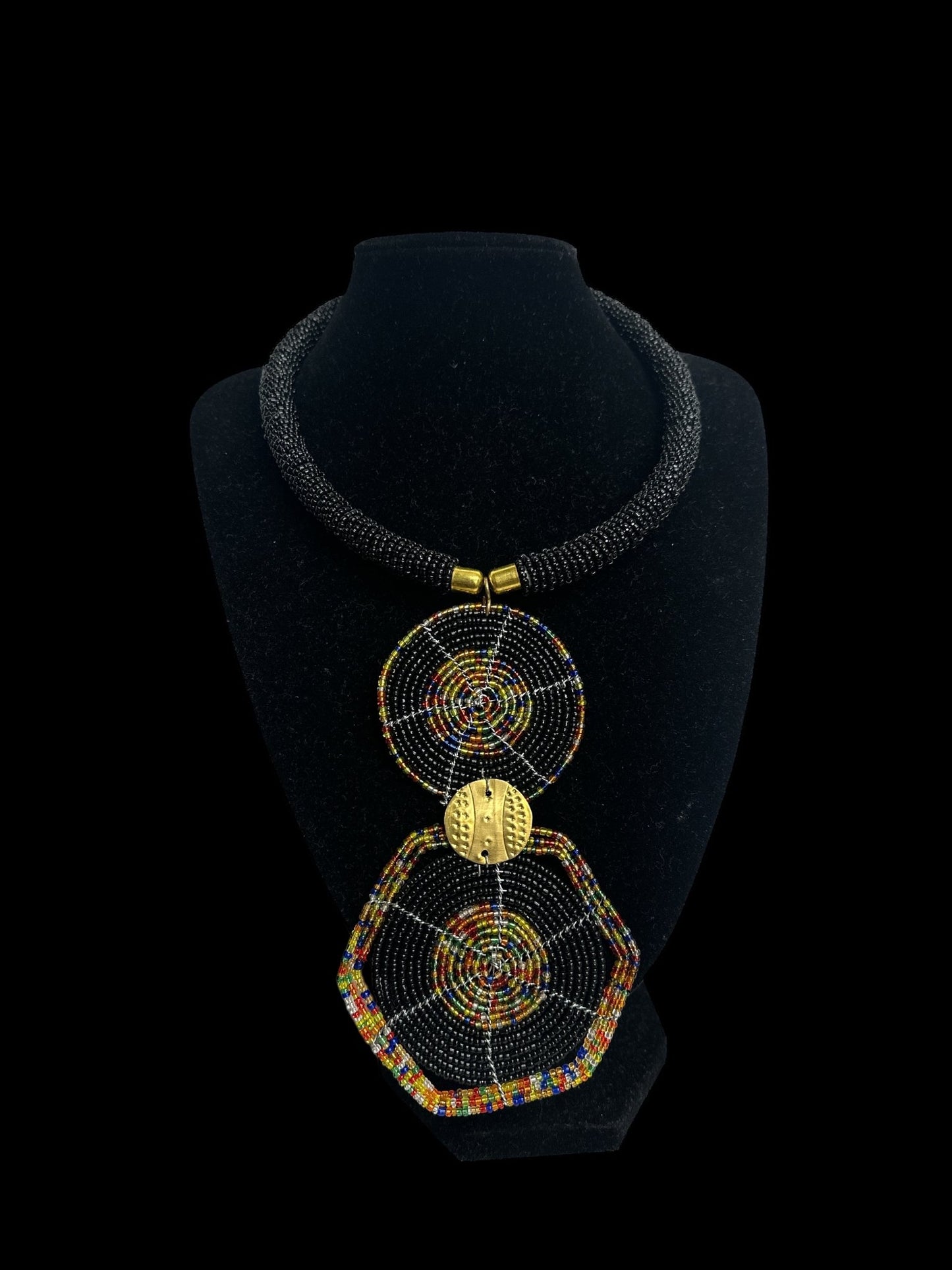 Authentic African Black Beaded Disc Pendant Necklace - Fatisha Boutique