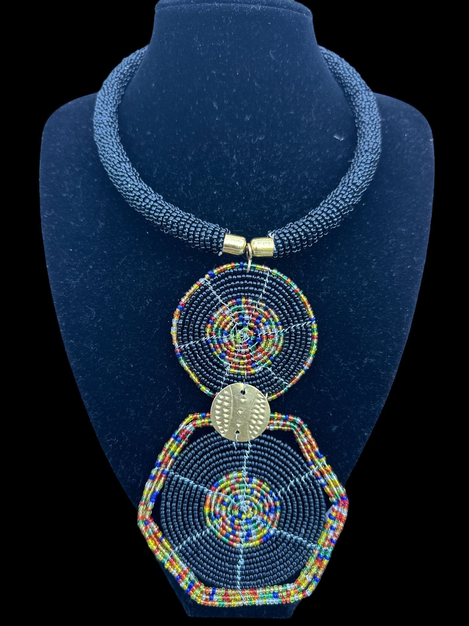 Authentic African Black Beaded Disc Pendant Necklace - Fatisha Boutique