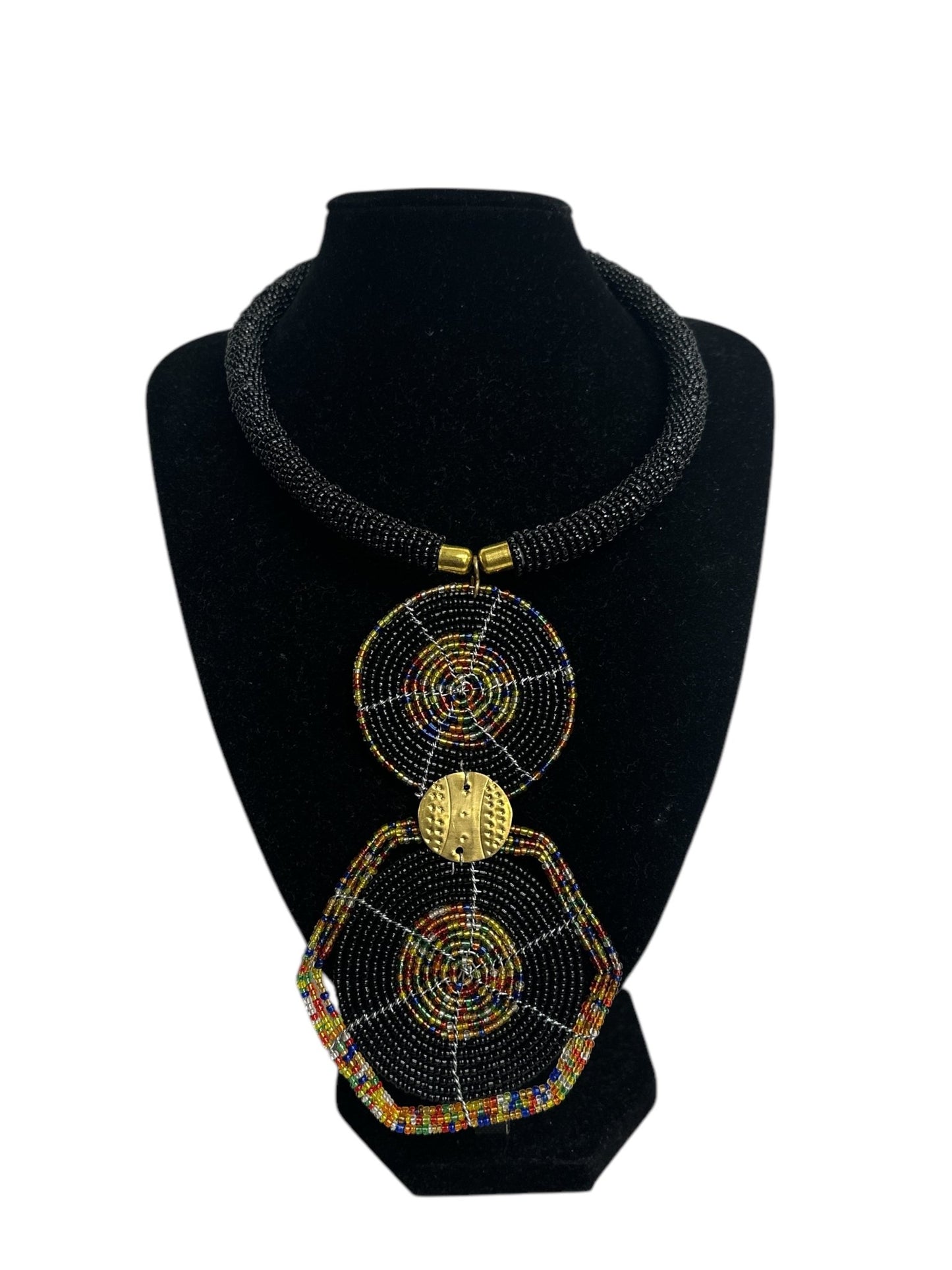 Authentic African Black Beaded Disc Pendant Necklace - Fatisha Boutique