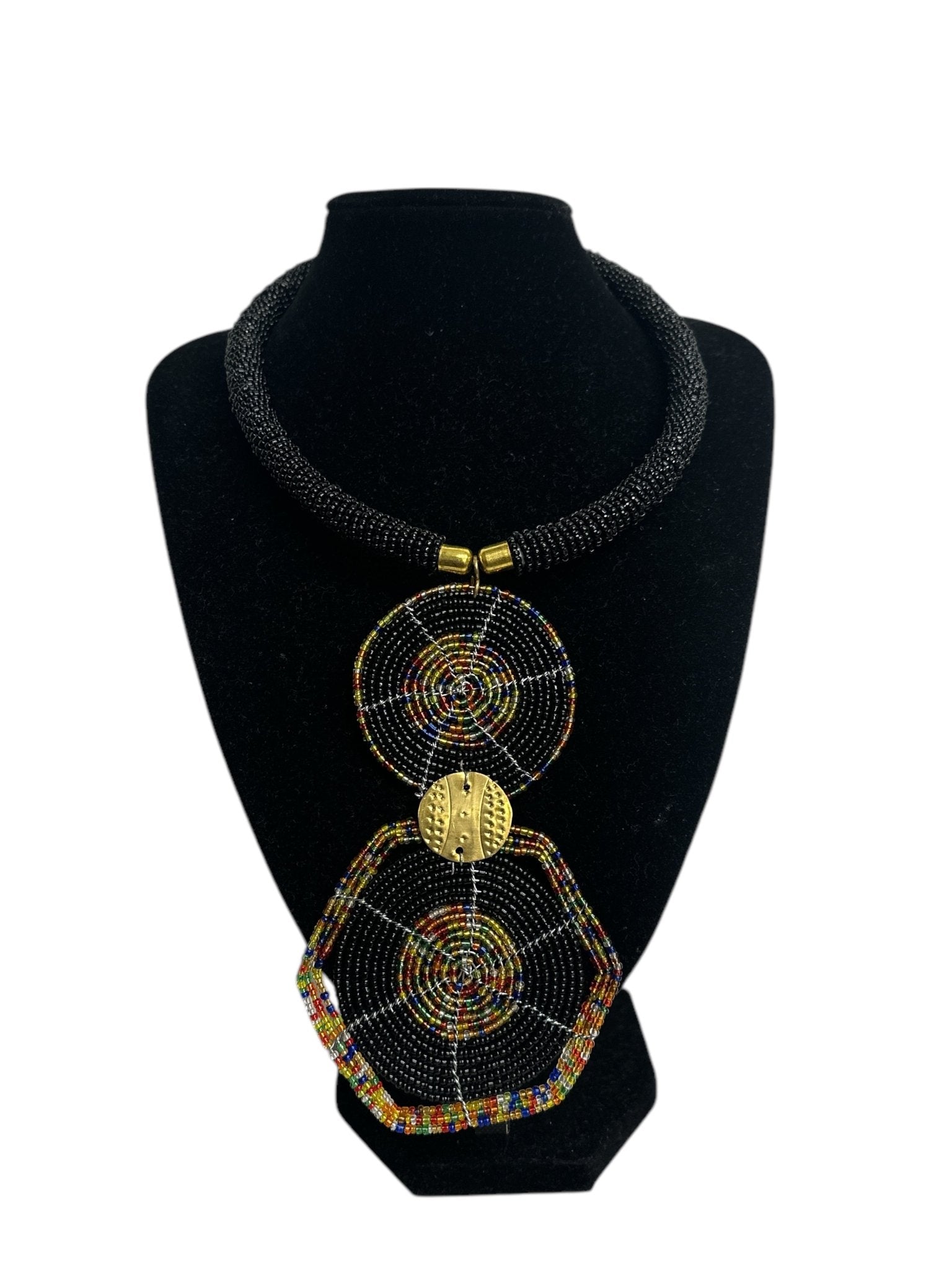 Authentic African Black Beaded Disc Pendant Necklace - Fatisha Boutique