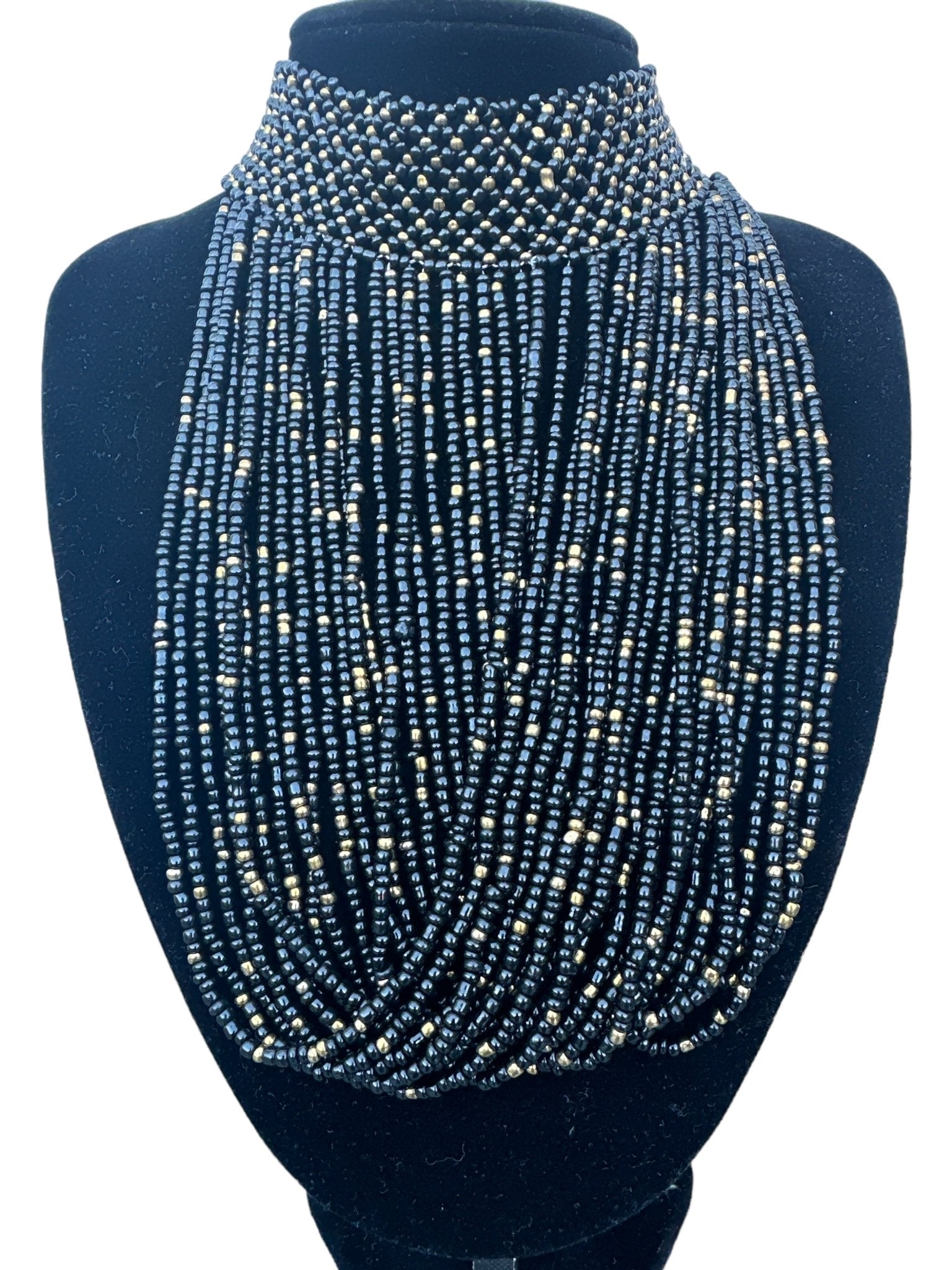 Authentic African Black Beaded Ethnic Choker Pendant Necklace - Fatisha Boutique