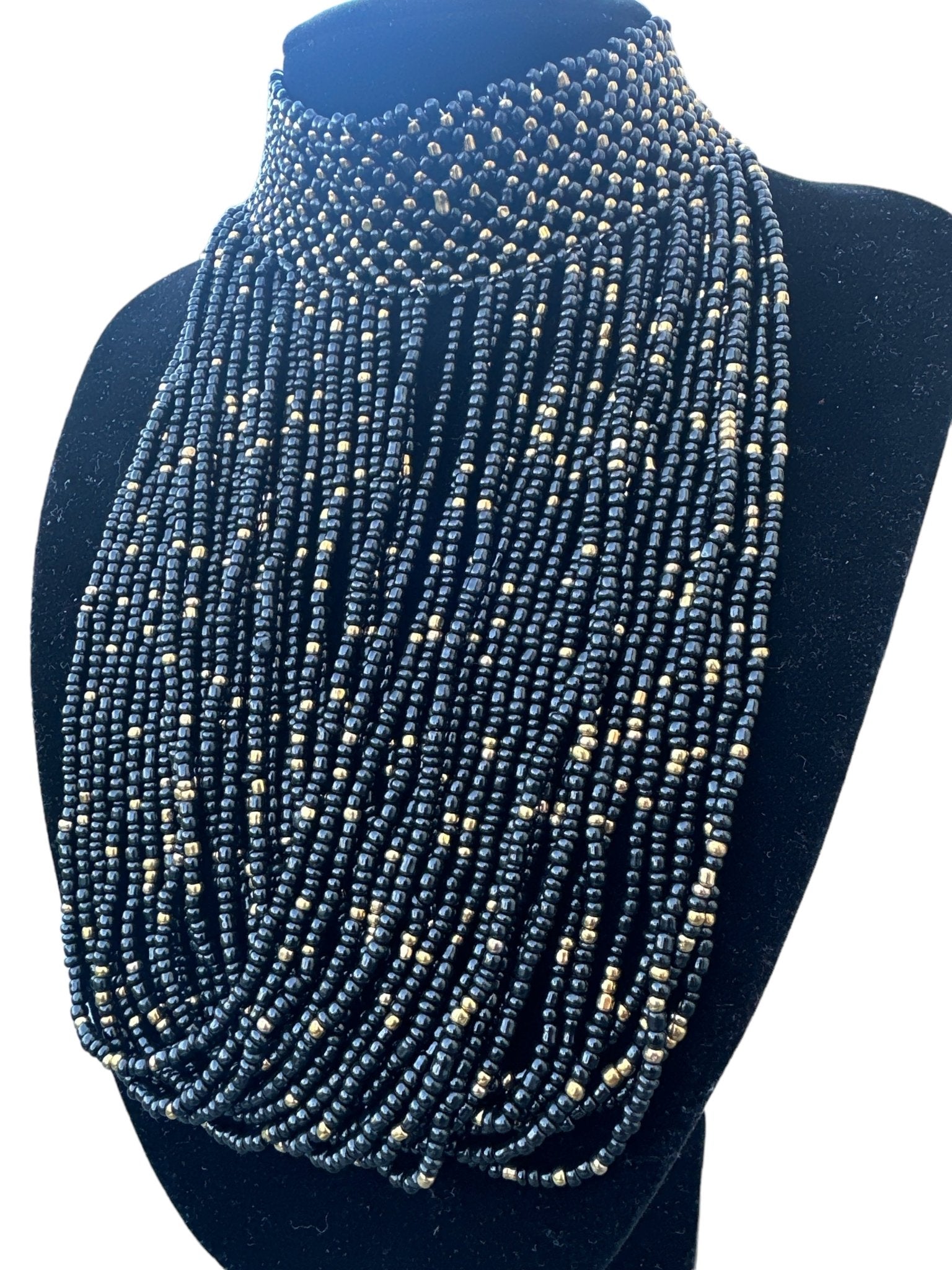 Authentic African Black Beaded Ethnic Choker Pendant Necklace - Fatisha Boutique