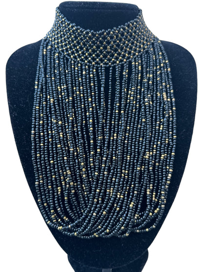Authentic African Black Beaded Ethnic Choker Pendant Necklace - Fatisha Boutique