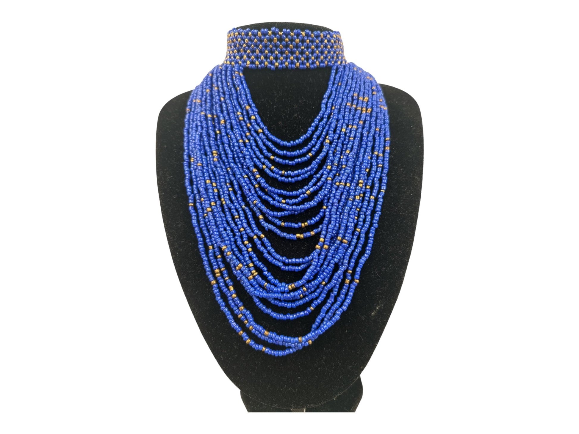 Authentic African Blue Beaded Ethnic Choker Necklace - Fatisha Boutique