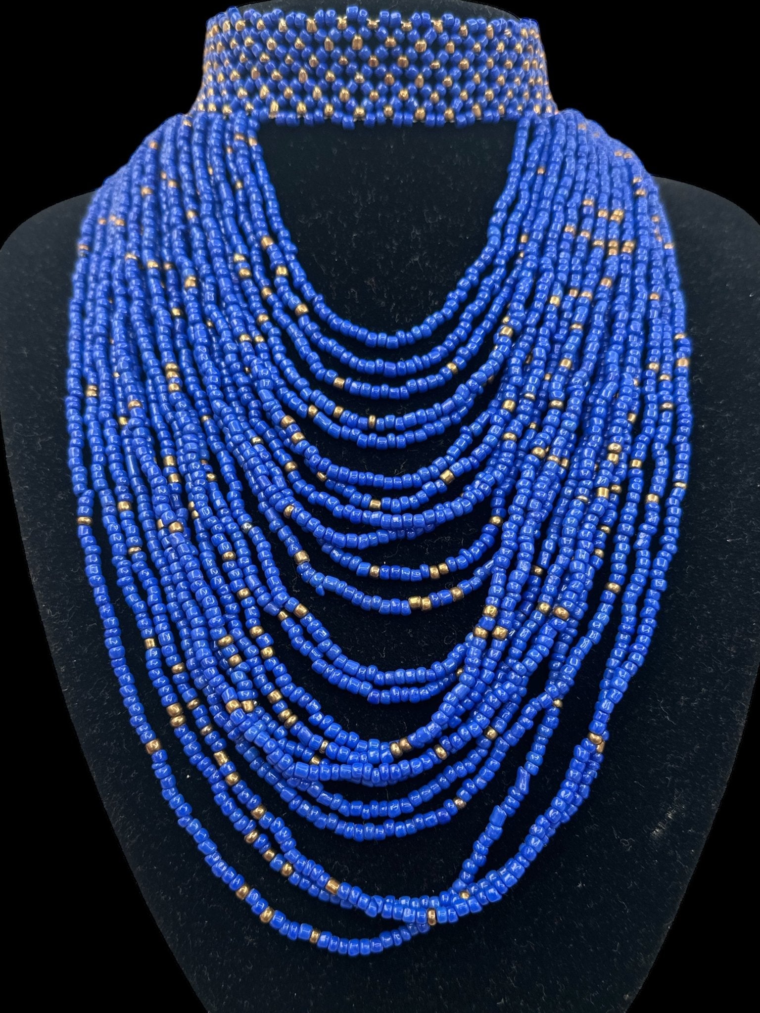 Authentic African Blue Beaded Ethnic Choker Necklace - Fatisha Boutique