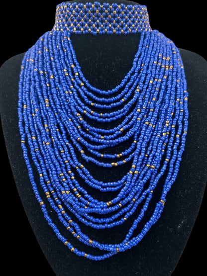 Authentic African Blue Beaded Ethnic Choker Necklace - Fatisha Boutique