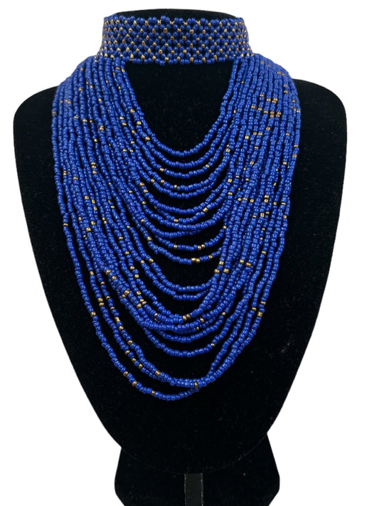 Authentic African Blue Beaded Ethnic Choker Necklace - Fatisha Boutique