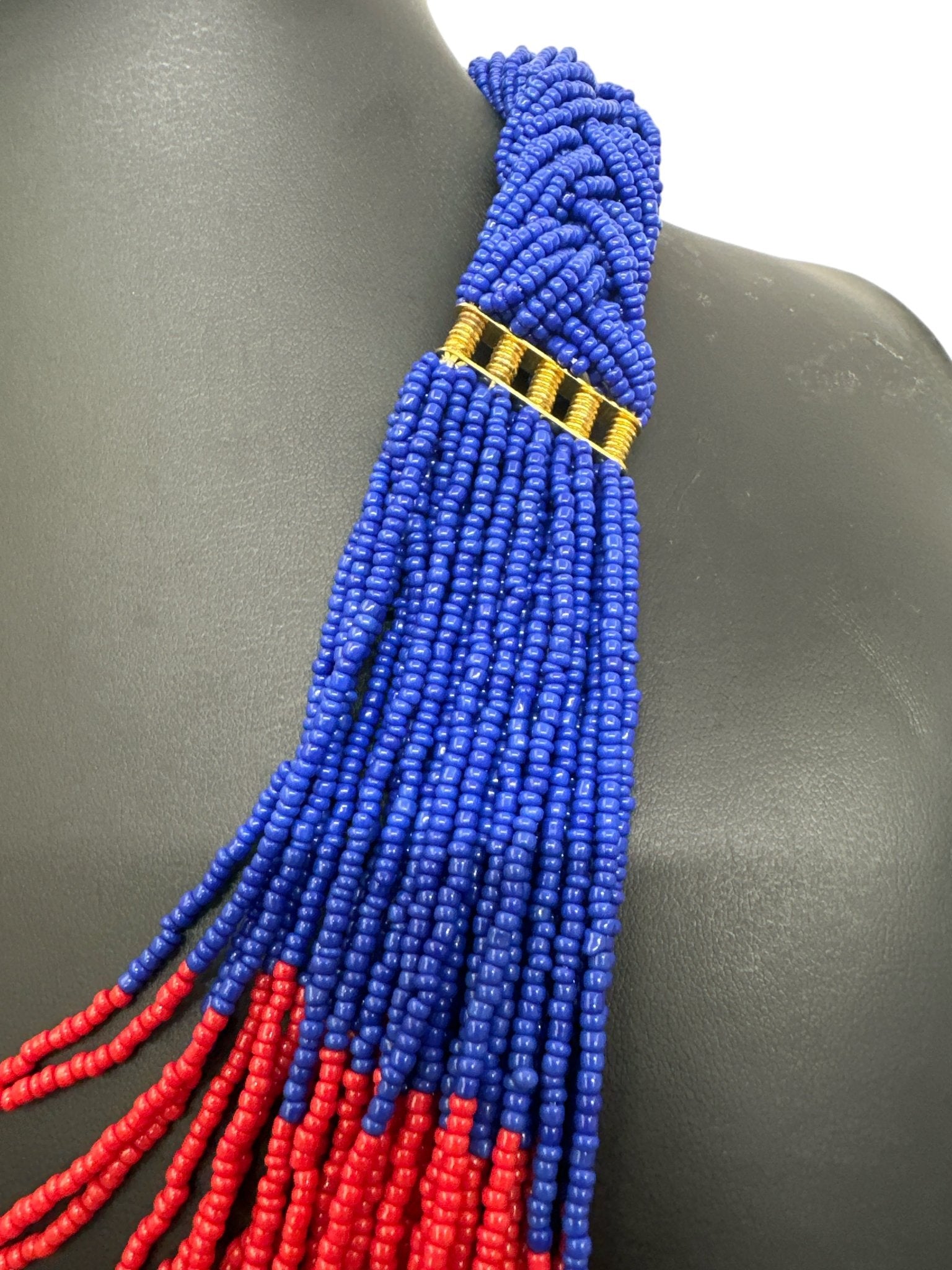 Authentic African Braided Design Long Beaded Necklace - Fatisha Boutique