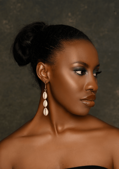 Authentic African Cowrie Seashell Long Dangle Earrings - Fatisha Boutique
